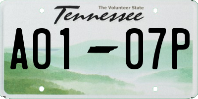 TN license plate A0107P
