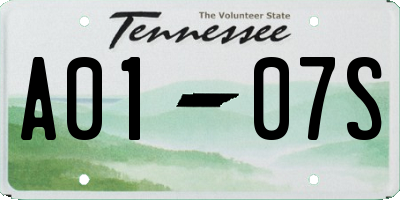 TN license plate A0107S