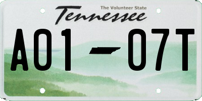 TN license plate A0107T