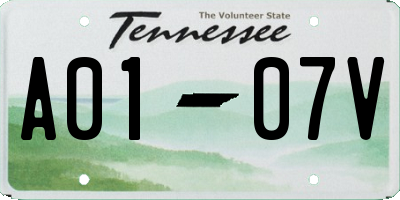 TN license plate A0107V