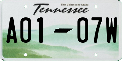 TN license plate A0107W