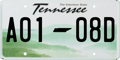 TN license plate A0108D