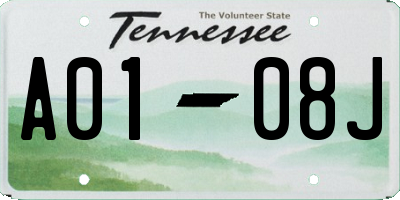 TN license plate A0108J