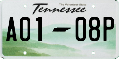 TN license plate A0108P