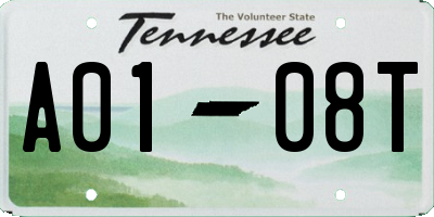 TN license plate A0108T