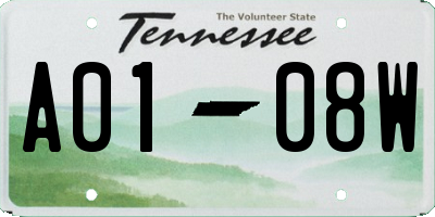 TN license plate A0108W