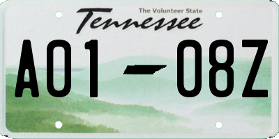 TN license plate A0108Z