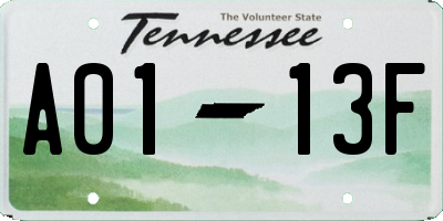 TN license plate A0113F
