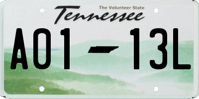 TN license plate A0113L