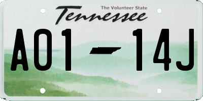 TN license plate A0114J