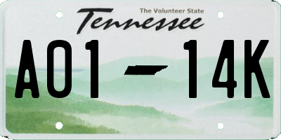 TN license plate A0114K