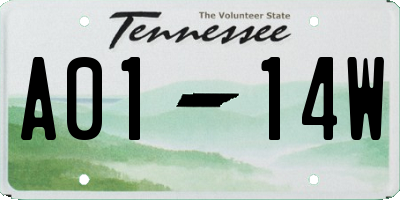 TN license plate A0114W