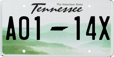 TN license plate A0114X