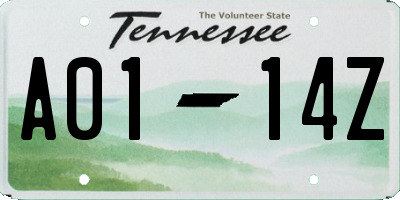 TN license plate A0114Z