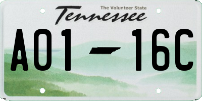 TN license plate A0116C