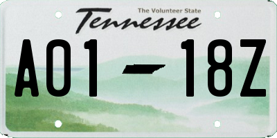 TN license plate A0118Z