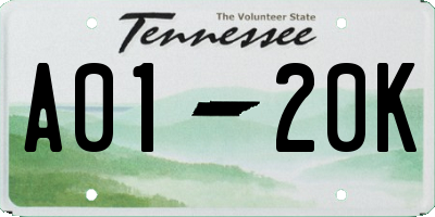 TN license plate A0120K
