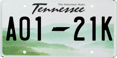 TN license plate A0121K
