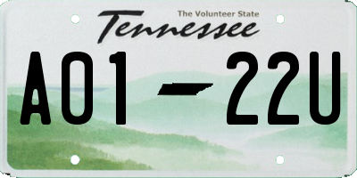 TN license plate A0122U