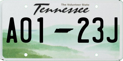 TN license plate A0123J