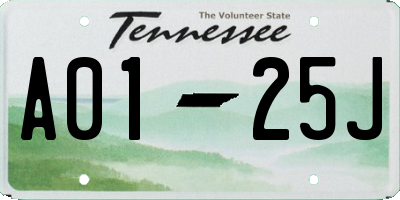 TN license plate A0125J
