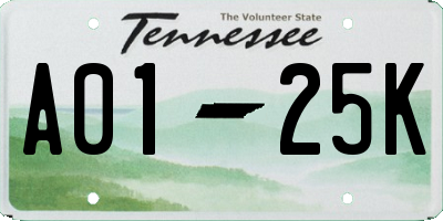 TN license plate A0125K