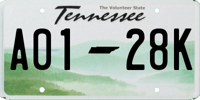 TN license plate A0128K