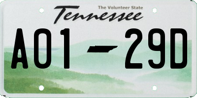 TN license plate A0129D