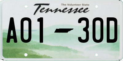 TN license plate A0130D