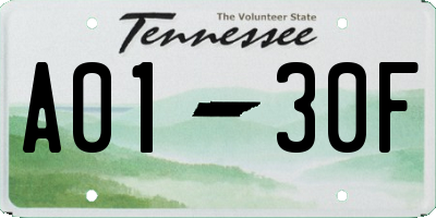 TN license plate A0130F