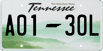 TN license plate A0130L