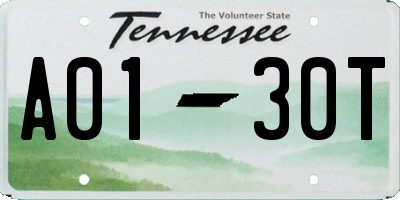 TN license plate A0130T