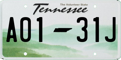 TN license plate A0131J