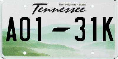 TN license plate A0131K
