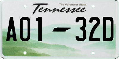 TN license plate A0132D