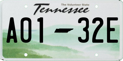 TN license plate A0132E