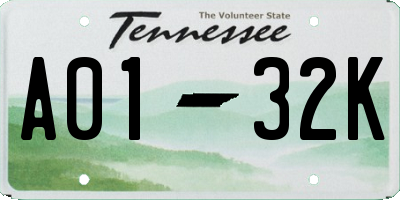 TN license plate A0132K