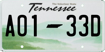 TN license plate A0133D