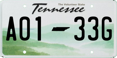 TN license plate A0133G