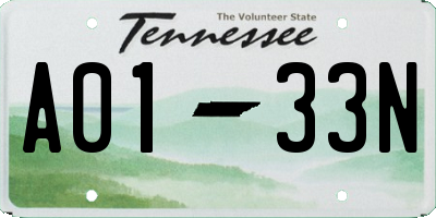 TN license plate A0133N