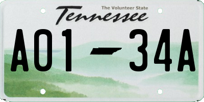 TN license plate A0134A