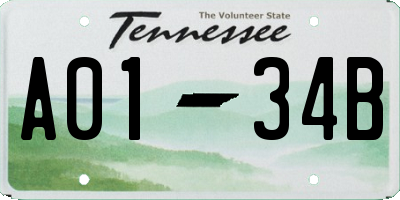 TN license plate A0134B