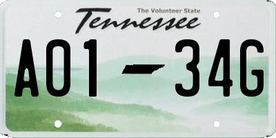 TN license plate A0134G