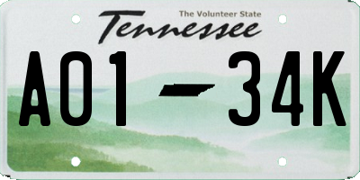 TN license plate A0134K