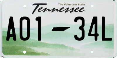 TN license plate A0134L