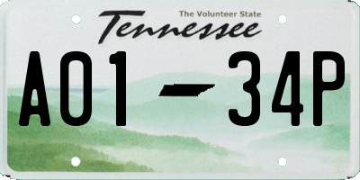 TN license plate A0134P