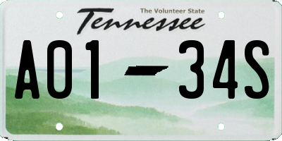 TN license plate A0134S