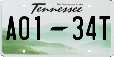 TN license plate A0134T