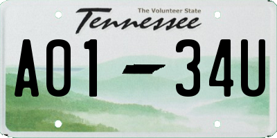 TN license plate A0134U