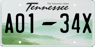 TN license plate A0134X